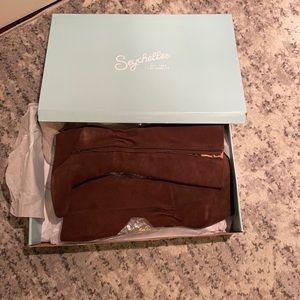 Worn once. Brown suede wedge boots. This season